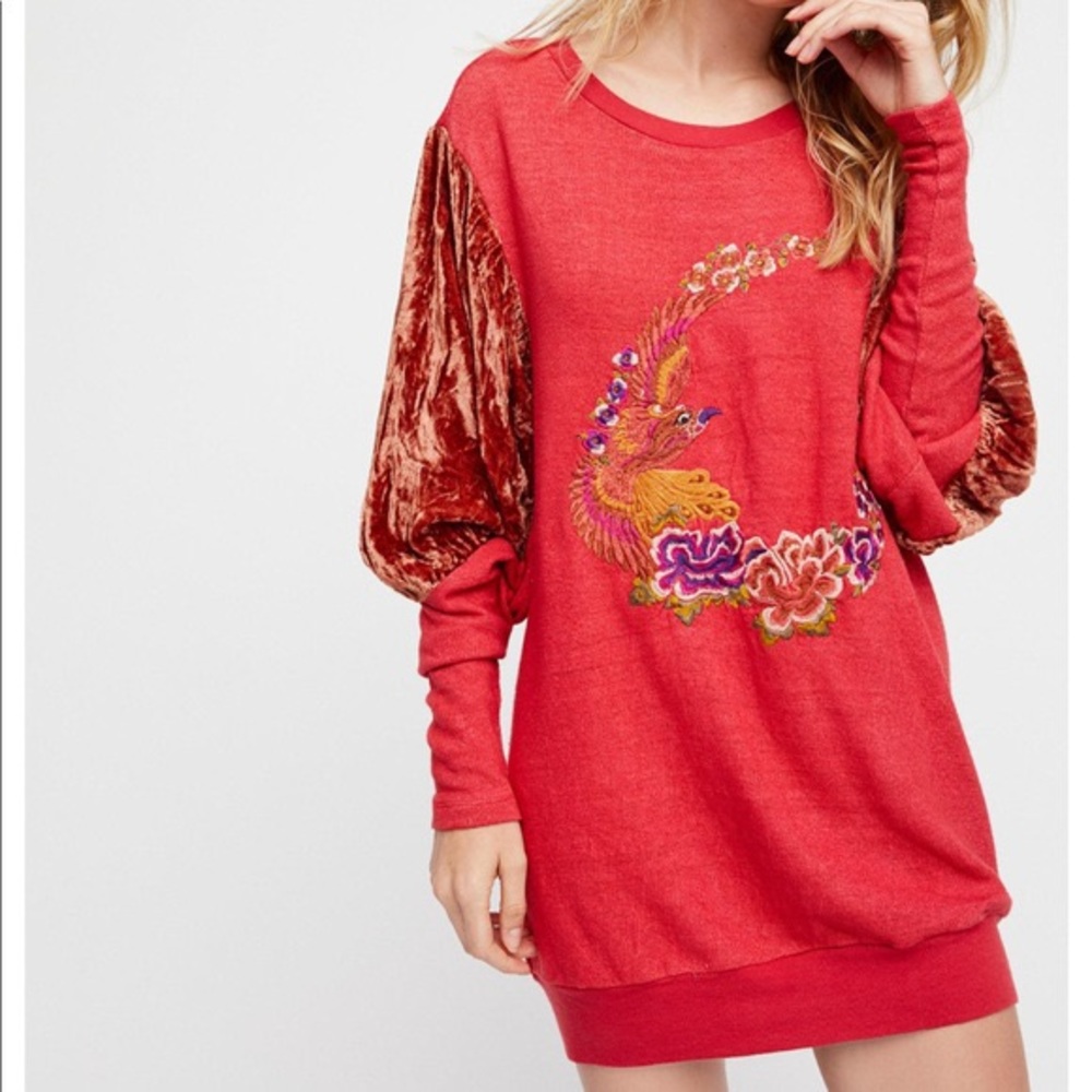 Free People Embroidered Night Bird Tunic Sweater